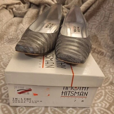 Timothy Hitsman 1990 en línea plata y gris cebra gatito tacón caja punta cerrada Foto 1 de 4