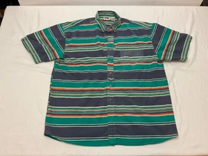 Vintage 80s GITANO Cotton Button-Up Shirt Short Sleeve Multicolor Stripes Mens L - Picture 1 of 8
