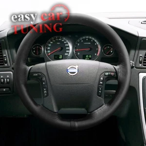 Für Volvo S80 1998-2006 schwarz echtes italienisches Originalleder Lenkradabdeckung  - Bild 1 von 2