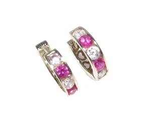 Orecchini Cuff In Oro Giallo 14 Carati Con Pietre Rosa E Trasparenti - Foto 1 di 8