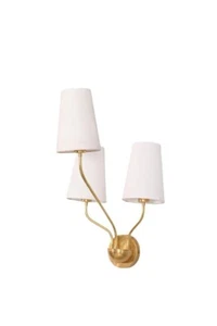 3 Light Linen Wall Curved Century Modern Raw Brass Sputnik chandelier light Fixt - Picture 1 of 2