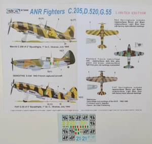 ITALIAN KITS 1:72 DECALCOMANIE AEREO ANR FIGHTERS C.205, D.520, G.55 IK72008 - Foto 1 di 1