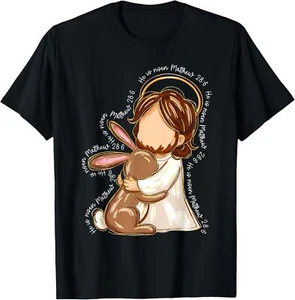 He Is Risen Christian Jesus Bunny Easter T-Shirt - Picture 1 of 5