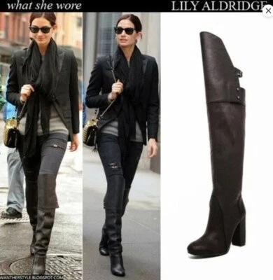 36.5/6.5❤️3.1 Phillip Lim BOTAS DE TACÓN ALTO DE CUERO REAL NEGRAS POR ENCIMA DE LA RODILLA ITALIA Foto 1 de 4