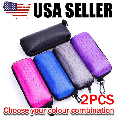 2PCS Portable Eye Glasses Case Box Sunglasses Protector Hard Zipper Belt Clip
