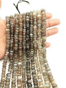 Pietra di luna grigia naturale sfaccettata rondelle perline 6-11 mm pietra preziosa sciolta creazione gioielli - Foto 1 di 5