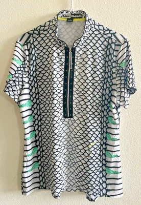 Camisa Jamie Sadock Mujer GRANDE 1/2 Cremallera Manga Corta Estampado Animal Blanco/Negro/Grn Foto 1 de 4