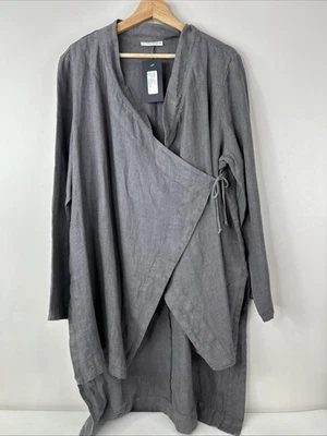 Jaqueta Bryn Walker Feminina XL Poleiro Cinza Gaia Linho Manga Longa Envoltório Frontal Nova Com Etiqueta - Imagem 1 de 4