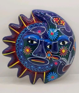 Handmade Mexican Style Folk Art Terracotta Sun Moon Eclipse Hand Painted Decor - Picture 1 of 15