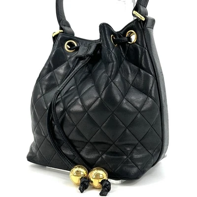 CHANEL Matelasse Drawstring Shoulder Bag Black Leather Gold Hardware Authentic - Image 1 of 4