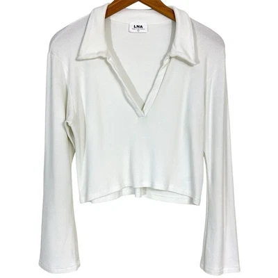 Camisa modal cropped manga longa branca gola LNA tamanho grande - Imagem 1 de 4