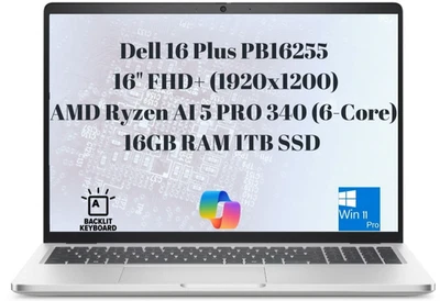New Dell Pro 16 Plus PB16255 16" FHD+ Ryzen AI 5 PRO 340 16GB RAM 1TB SSD IR CAM - Image 1 of 4