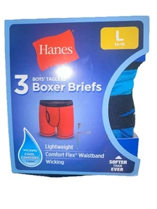 Hanes 3 Boys Tagless Boxer Briefs Sz L 14-16 NEW/IN PACKAGE - Picture 1 of 2