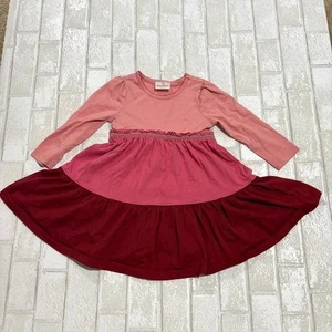 Vestido Hanna Andersson Rosa y Rojo Capas Niños 90 Talla 3 Algodón - Imagen 1 de 5