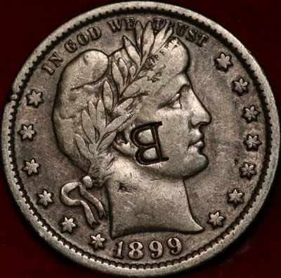 1899 Philadelphia Mint Silver Barber Quarter "B" Counterstamp - Image 1 of 2