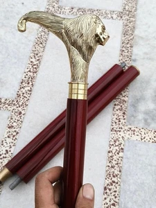 Bastón de madera bastón latón forma de león mango 3 pliegues uso para viajes regalo - Imagen 1 de 4