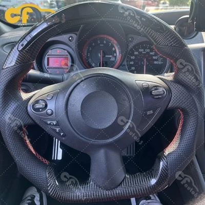 Carbon Fiber Perforated Leather LED Steering Wheel For 2009-2021 Nissan 370Z Z34 - Image 1 of 4