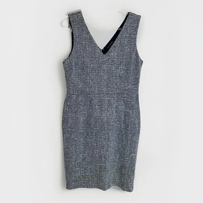 Vestido Vaina Banana Republic Talla 10 Azul Marino Tweed Boucle Cuello en V Carrera Foto 1 de 4