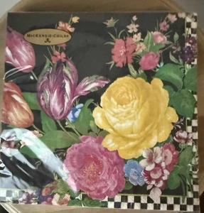 Retired Mackenzie Childs Black Flower Market Dinner Napkins New In Package - Picture 1 of 4