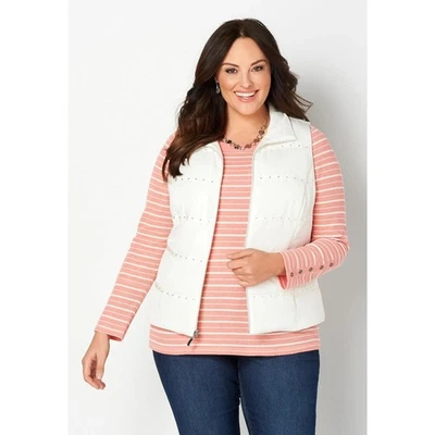 Chaleco Christopher & Banks XL Detalle de Tachuelas Sólido Marfil Fraiche Blanco Puffer Neutro Foto 1 de 4