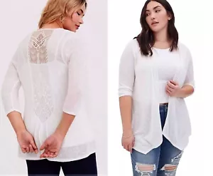 NWT TORRID (1X 14-16) WOMEN WHITE LACE KNIT CARDIGAN DRAPE LACE INSET COVER UP - Picture 1 of 6