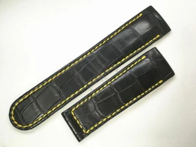 Auténtica correa de costura Ebel negra cocodrilo amarillo para Ebel 1911 BTR - 35L7CH Foto 1 de 3