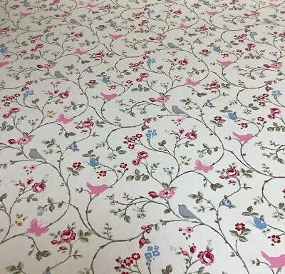 CLARKE & CLARKE Clarke+Clarke Bird Trail Grey Cotton Fabric.Curtains/Upholstery/Cushions/Craft