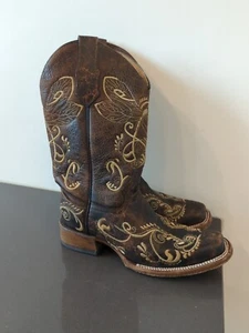 Women's Circle G Side Embroidery Boots Brown Size 6.5M K45 - Picture 1 of 9