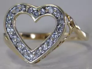 New Ladies 10K Yellow Gold Diamond Heart Ring Size 7.25, 2.0g - Picture 1 of 6