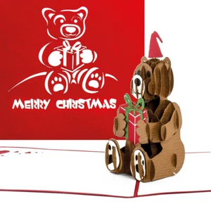 Pop Up 3D Karte "Teddybear" Weihnachtskarte in englisch, Adventskarte - Bild 1 von 3