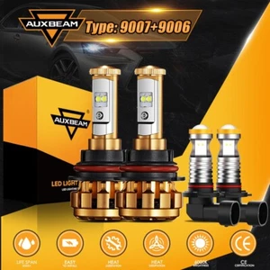 AUXBEAM F16 9007+9006 LED Headlight High-Low Beam Bulbs Kit and Fog Lights 6000K - Picture 1 of 12