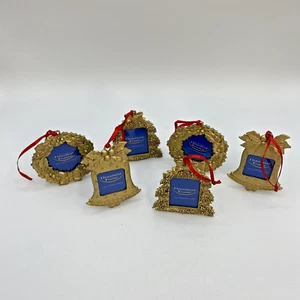 X-Mas Tree Reef and Bell Photo Frame Ornaments Lot of 6 - Decorative Gold Metal - Picture 1 of 5