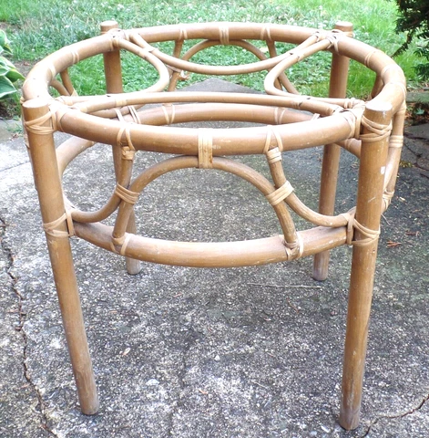 Antique Vintage Light Wood Bamboo Round Table without Glass Top Cover