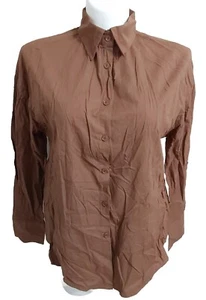 *NWT* Womens Genhoo Medium Brown Button-Down Shirt #18y38 - Picture 1 of 2