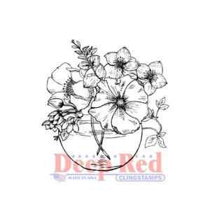 Deep Red Stamps Flower Bowl Rubber Cling Stamp - Picture 1 of 6