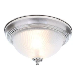 Hampton Bay 11 in. 2-Light Brushed Nickel Flush Mount with Frosted Swirl Glass S - Picture 1 of 9