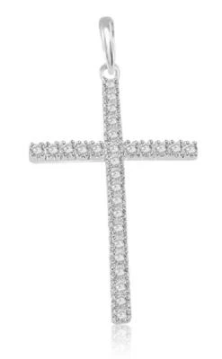 Collar colgante cruz oro blanco amarillo 14K diamante redondo I1 G 0,55 quilates valoración Foto 1 de 4