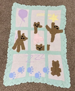 handmade baby afghan teddy bears teal - Bild 1 von 1