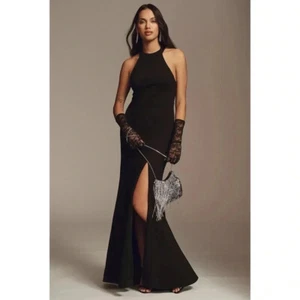NWT Anthropologie BHLDN Montreal Juliana High Neck Side Slit Maxi Dress Black 8 - Picture 1 of 12