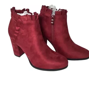 Allegra K Women's Burgundy Suede Faux Booties Side Zip Size 7.5 New No Box Sexy - Picture 1 of 8