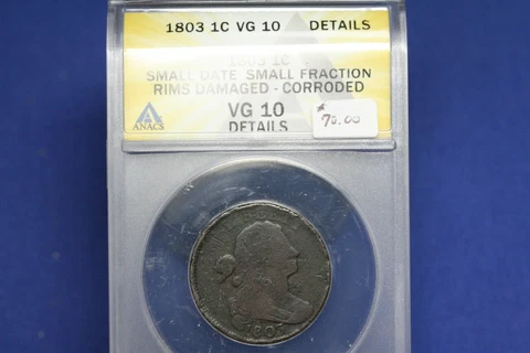 1803 Large Cent   ANACS VG10 details Cover