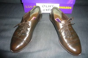 Bennis Edwards Oxford Tie Shoe Flats Dark Olive Green Handmade Italy 8 $200 - Picture 1 of 13