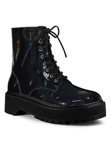 Allegra K Women's Round Toe Lace Up Classic Combat Ankle Boots, Size 10 - Picture 1 of 6
