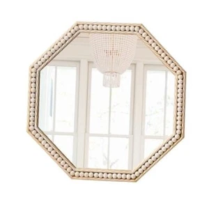 Octagon Bathroom Mirror 24x24 Metal Frame with Bead Mirror Gold Wall Mounted - Picture 1 of 8