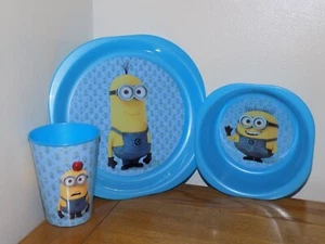 Despicable Me / Minions 3 Piece Dinner Set - Blue Plate, Bowl & Tumbler NEW - Picture 1 of 1