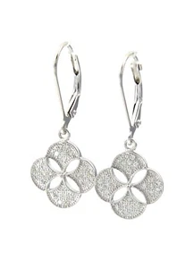 Pendientes colgantes de trébol de plata de ley circonita cúbica transparente 30x14 mm - Imagen 1 de 1