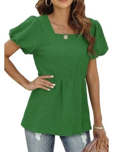 WIHOLL Womens Summer Tops Square Neck Short Sleeve Shirts Babydoll Green XL - Picture 1 of 3