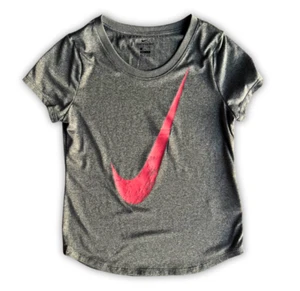 Nike Dri Fit Sports T-Shirt Youth Girls LARGE Gray Pink Swoosh Graphic - Picture 1 of 6