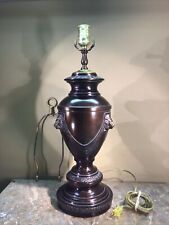 Vtg Large Solid Bronze Roman Revival Electric Lamp, 3 Lions Heads 32” Tall