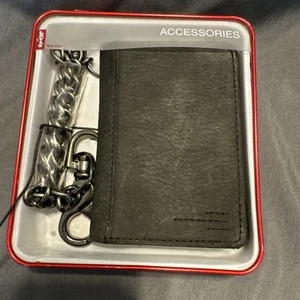 New Levi's Trifold Chain Leather Wallet Black In Box - Picture 1 of 4